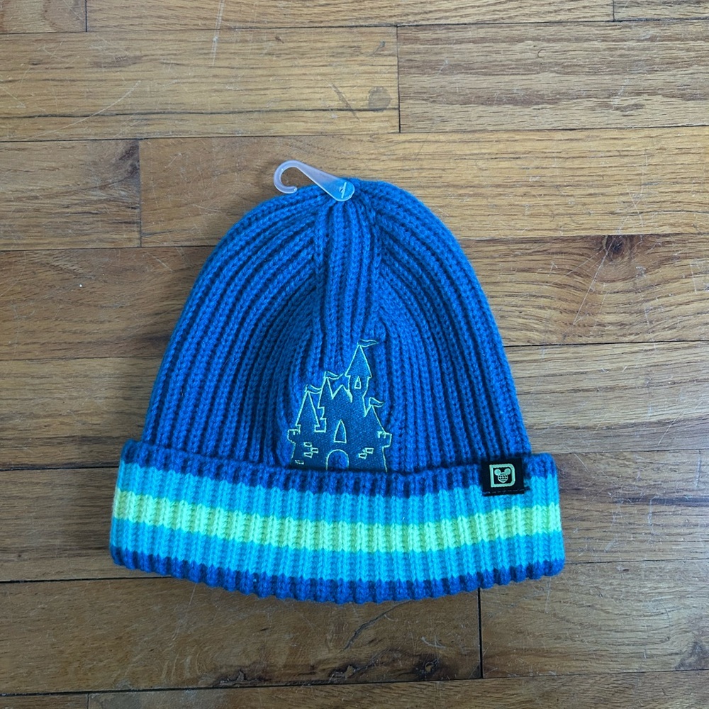 Disney Blue and Yellow Castle Knitted Beanie Hat WDW Parks NWT